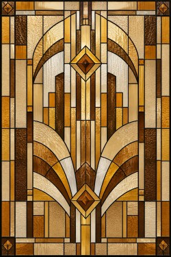 Bedrukte raamfolie voordeur art deco glas in lood in warme goudachtige tinten